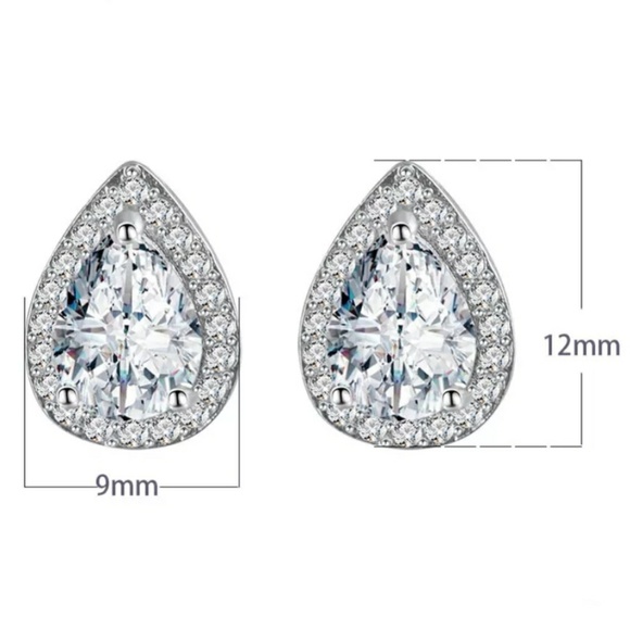 White Gold Pear Tear Drop Diamond Halo Earrings - Picture 9 of 9